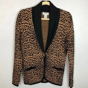 Carmen‎ Marc Valvo Women’s Small Animal Print Button Front Sweater Cardigan